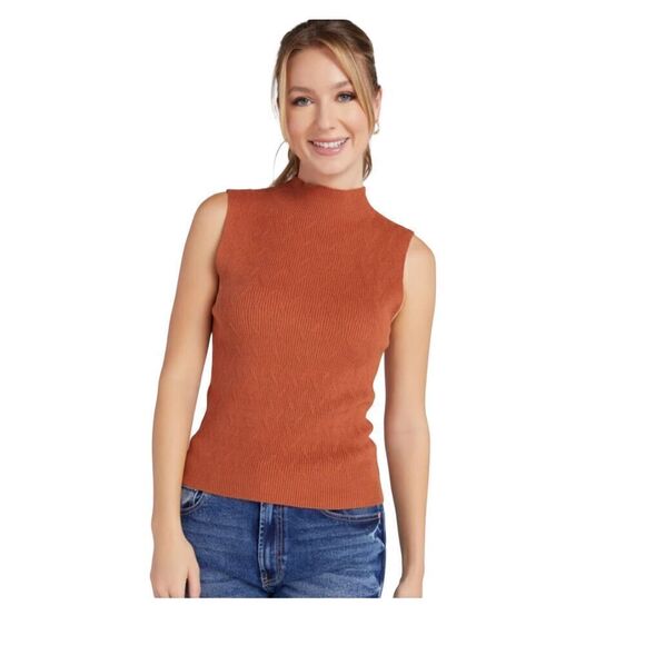 Boohoo coral ribbed sleeveless mock turtleneck pure cotton pullover size 12 M - Picture 1 of 9